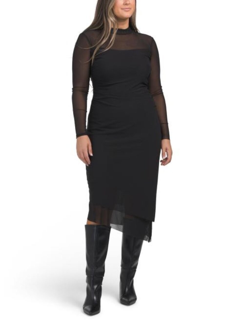 STEVE MADDEN Blare Asymmetrical Mock Neck Shear Dress - Picture 1 of 5